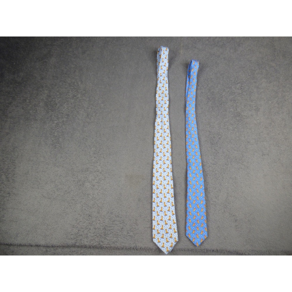 Lot of 2 Vineyard Vines Silk Ties Blue Golden Retriever Dog Party Hat Preppy